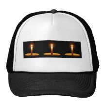 Three Candles Against Black.jpg Mesh Hats
