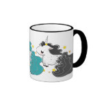 three colours of cartoon unicorns with stars mug mugs
