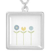 three doodle flowers necklaces