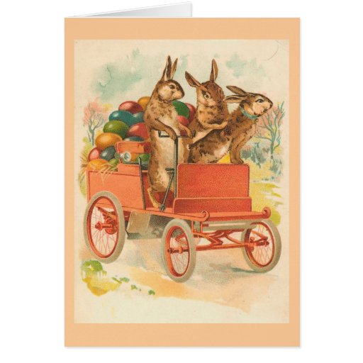 Three Easter Bunnies With Eggs Greeting Card