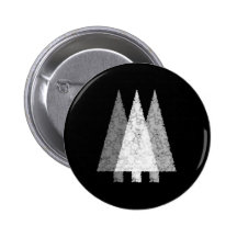 Three Festive Trees. White on Black. Button