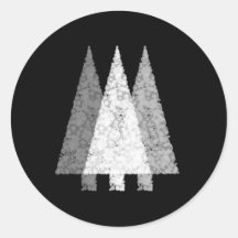 Three Festive Trees. White on Black. Round Stickers