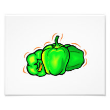 three green peppers orange lines art photo