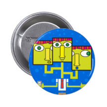 Three headed businessman pinback button