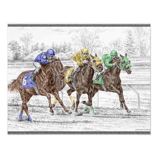 Three Horses Racing - Neck and Neck to Finish Personalized Invites