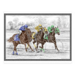 Three Horses Racing - Neck and Neck to Finish Post Card