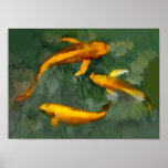 Three kois in a fountain posters