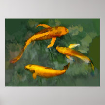 Three Kois in a Fountain Poster