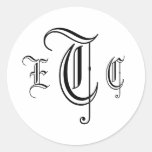 Three Letter Monogram Black & White Envelope Seal Round Sticker