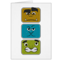 Three Monster Faces Greeting Card