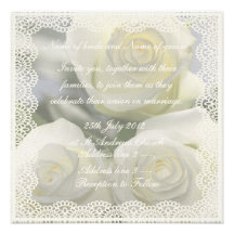 Three White Roses and Lace Wedding Invitation.