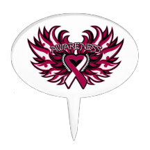 Throat Cancer Awareness Heart Wings Oval Cake Toppers