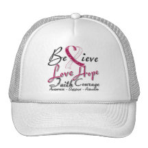 Throat Cancer Believe Heart Collage Trucker Hats