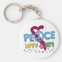 Throat Cancer Groovy Peace Love Cure Keychains