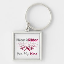 Throat Cancer Tribal Deco Ribbon Hero Keychain