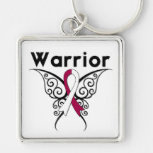 Throat Cancer Warrior Tribal Butterfly Keychain
