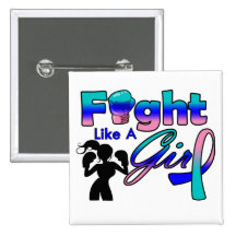 Thyroid Cancer Fight Like A Girl Silhouette Pinback Button