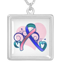 Thyroid Cancer Floral Heart Ribbon Necklace
