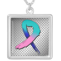 Thyroid Cancer Grunge Ribbon Metal Style Personalised Necklace