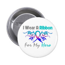 Thyroid Cancer Tribal Deco Ribbon Hero Pinback Button