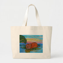 Tiger bathing at sunset bag