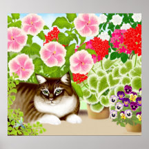 Tiger Cat in the Garden Jungle Poster