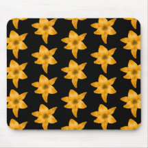 Tiger Lily Flower Pattern on Black. Mousepad