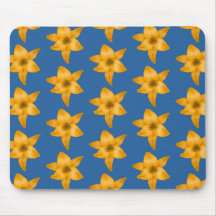 Tiger Lily Pattern on Blue. Mouse Pad