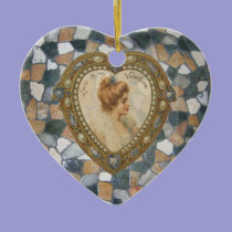 Tile and Heart with Woman Valentines ornaments