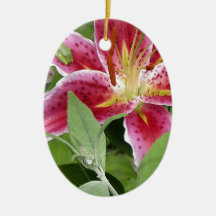 Tiny Green Frog on Stargazer Lily Christmas Tree Ornament