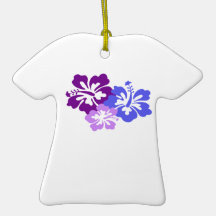 Topical Hibiscus Flower in Blue, Purple and Lilac Christmas Ornaments