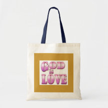 TOTE BAG   GOD IS LOVE   PINK  AND  NATURAL