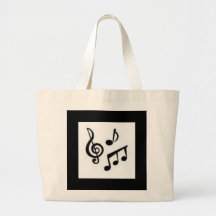 TOTE BAG  MUSICAL NOTES  BLACK  AND WHITE