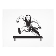 Track and Field Athlete Jumping Hurdles Personalized Invitations