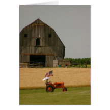 Tractor Card: Tractor, American Flag & Barn