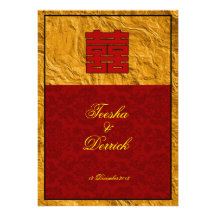 Traditional gold double happiness wedding rsvp personalized invitations