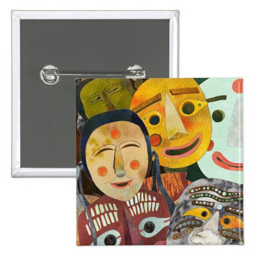 Traditional Korean Masks Button