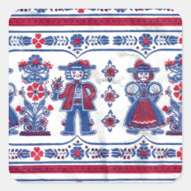 Traditional Swiss Folklore pattern Square Stickers