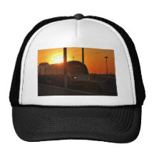 Train at sunset mesh hat