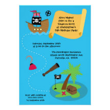 Treasure hunt pirate birthday party invitation