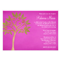 Tree of Life Swirls Pink Bat Mitzvah Invitations