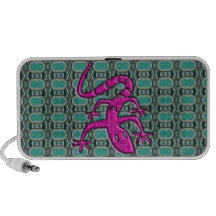 Trendy Aztec Lizzard in Pink and Teal Travelling Speakers