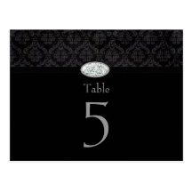 Trendy black damask diamond wedding table card post card