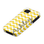 Trendy Chevron Pattern with name - yellow grey iPhone 4 Covers