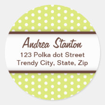 Trendy lime green polka dots custom address label round stickers