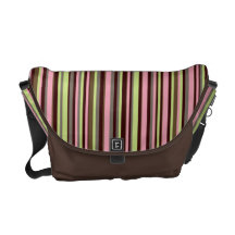 Trendy Lime & Pink Stripes on Brown Commuter Bag