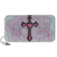 Trendy Pink and White Floral Cross Travel Speaker