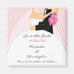Trendy Pink Bride & Groom Save The Date Magnet