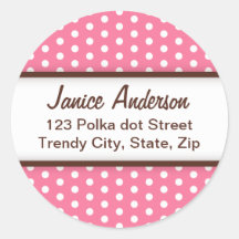 Trendy pink polka dots custom address label round sticker