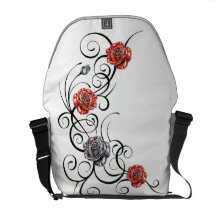 Tribal Stem and Black and Red Roses Bag Messenger Bag